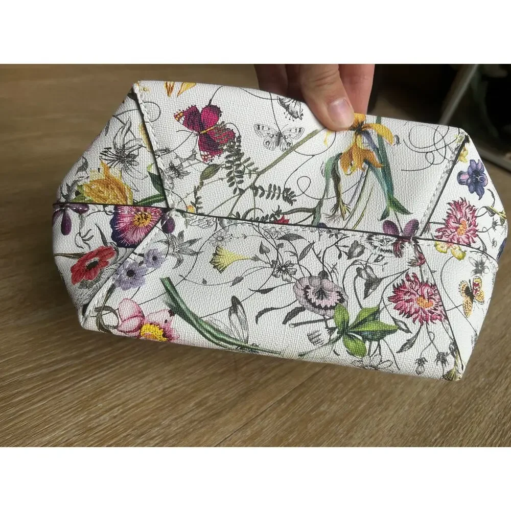 Floral Mini Tote Bag Satchel Purse Botanical Flower Pattern Top Handle Cream Tan